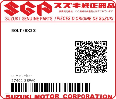 Product image: Suzuki - 27401-38FA0 - BOLT (8X30)          0