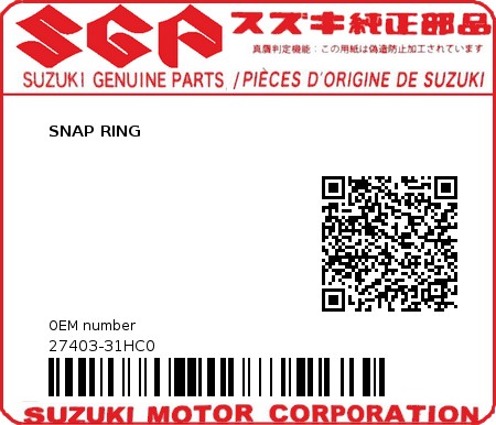 Product image: Suzuki - 27403-31HC0 - SNAP RING  0