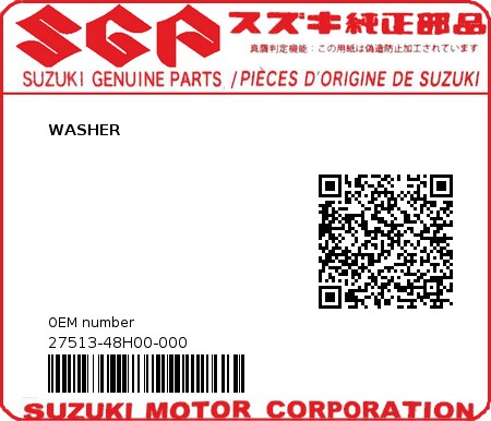 Product image: Suzuki - 27513-48H00-000 - WASHER  0