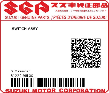 Product image: Suzuki - 31220-98L00 - .SWITCH ASSY  0