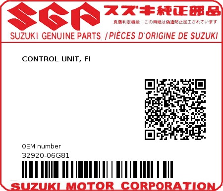 Product image: Suzuki - 32920-06G81 - CONTROL UNIT, FI  0