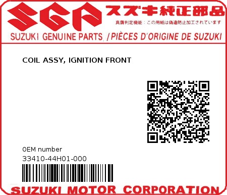Product image: Suzuki - 33410-44H01-000 - COIL ASSY, IGNITION FRONT  0