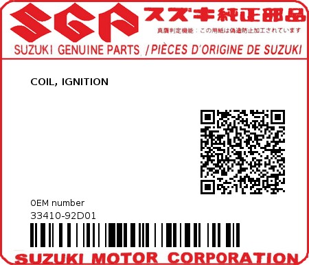 Product image: Suzuki - 33410-92D01 - COIL, IGNITION  0