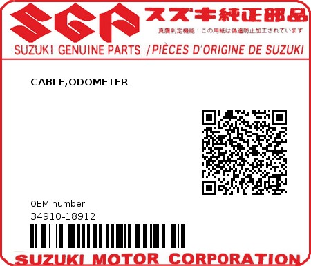 Product image: Suzuki - 34910-18912 - CABLE,ODOMETER          0