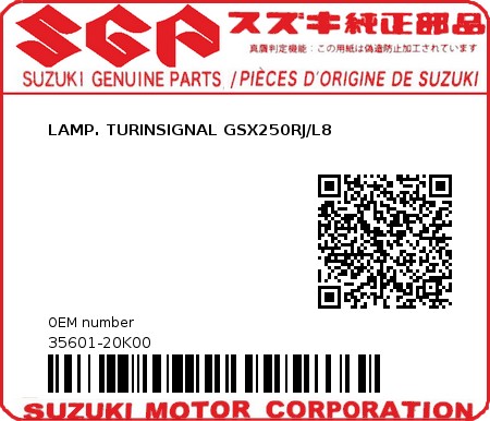Product image: Suzuki - 35601-20K00 - LAMP. TURINSIGNAL GSX250RJ/L8  0