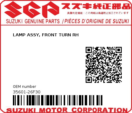 Product image: Suzuki - 35601-26F30 - LAMP ASSY, FRONT TURN RH          0