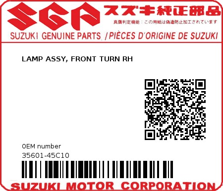 Product image: Suzuki - 35601-45C10 - LAMP ASSY, FRONT TURN RH  0