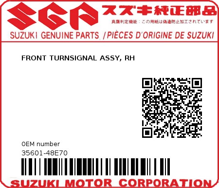 Product image: Suzuki - 35601-48E70 - FRONT TURNSIGNAL ASSY, RH  0