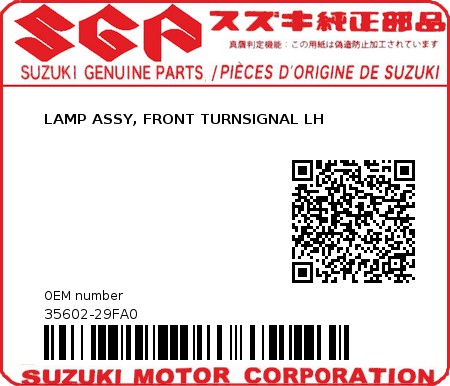 Product image: Suzuki - 35602-29FA0 - LAMP ASSY, FRONT TURNSIGNAL LH          0