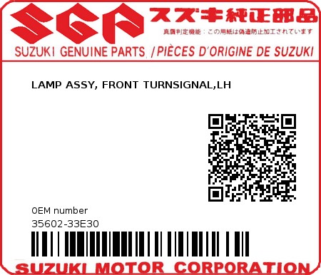 Product image: Suzuki - 35602-33E30 - LAMP ASSY, FRONT TURNSIGNAL,LH  0