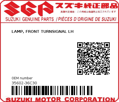 Product image: Suzuki - 35602-36C30 - LAMP, FRONT TURNSIGNAL LH          0