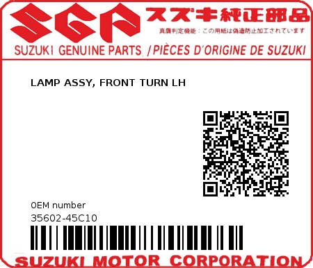 Product image: Suzuki - 35602-45C10 - LAMP ASSY, FRONT TURN LH  0