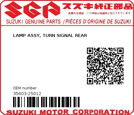 Product image: Suzuki - 35603-25012 - LAMP ASSY, TURN SIGNAL REAR          0
