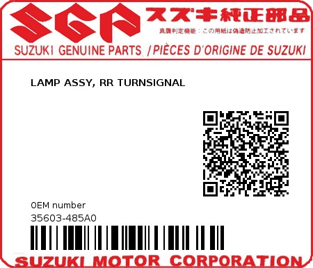 Product image: Suzuki - 35603-485A0 - LAMP ASSY, RR TURNSIGNAL  0