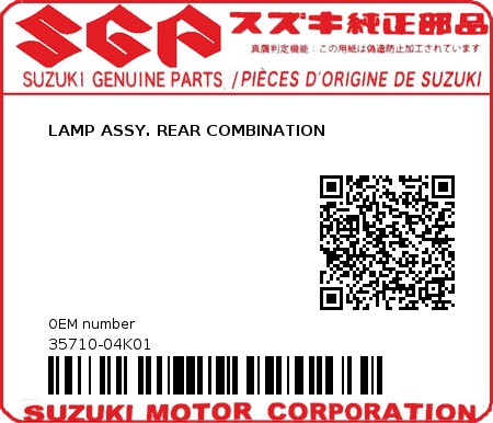 Product image: Suzuki - 35710-04K01 - LAMP ASSY. REAR COMBINATION  0