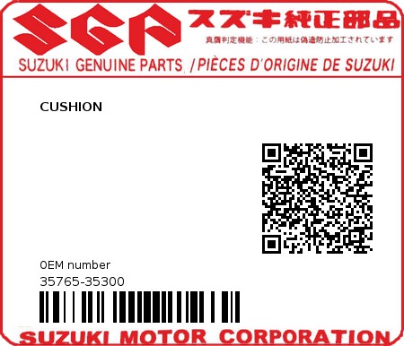 Product image: Suzuki - 35765-35300 - CUSHION          0