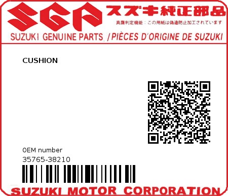 Product image: Suzuki - 35765-38210 - CUSHION          0