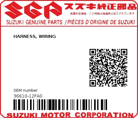 Product image: Suzuki - 36610-12FA0 - HARNESS, WIRING  0