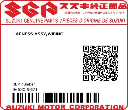 Product image: Suzuki - 36630-93J21 - HARNESS ASSY,WIRING  0