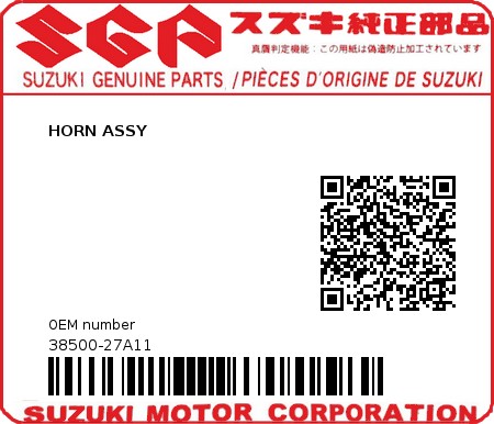 Product image: Suzuki - 38500-27A11 - HORN ASSY  0