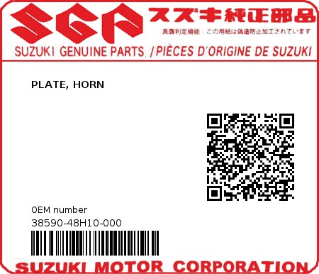 Product image: Suzuki - 38590-48H10-000 - PLATE, HORN  0