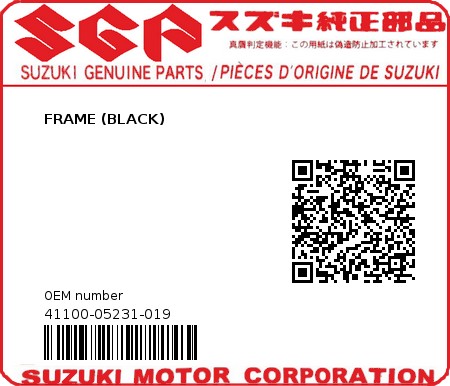 Product image: Suzuki - 41100-05231-019 - FRAME (BLACK)  0