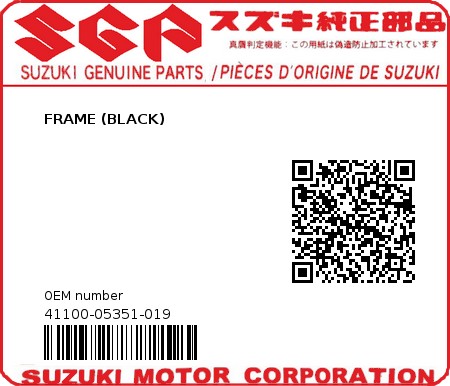 Product image: Suzuki - 41100-05351-019 - FRAME (BLACK)  0