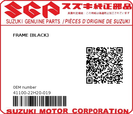 Product image: Suzuki - 41100-22H20-019 - FRAME (BLACK)  0