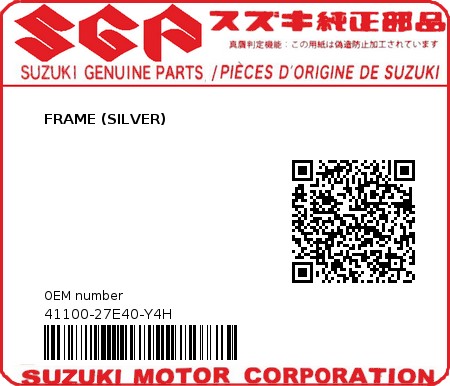 Product image: Suzuki - 41100-27E40-Y4H - FRAME (SILVER)  0