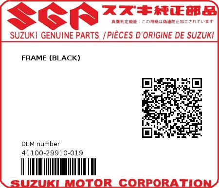 Product image: Suzuki - 41100-29910-019 - FRAME (BLACK)  0