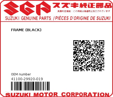 Product image: Suzuki - 41100-29920-019 - FRAME (BLACK)  0