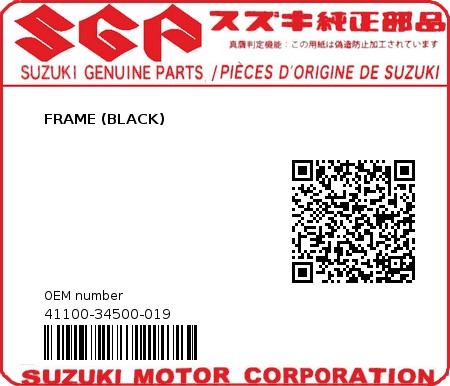 Product image: Suzuki - 41100-34500-019 - FRAME (BLACK)  0