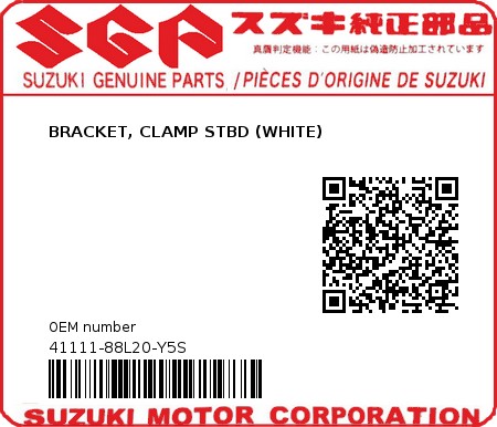 Product image: Suzuki - 41111-88L20-Y5S - BRACKET, CLAMP STBD (WHITE)  0