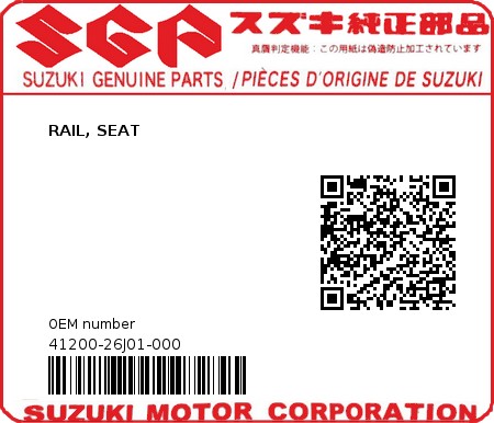 Product image: Suzuki - 41200-26J01-000 - RAIL, SEAT  0