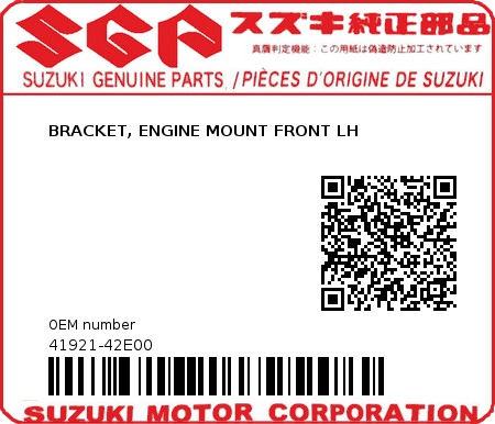 Product image: Suzuki - 41921-42E00 - BRACKET, ENGINE MOUNT FRONT LH          0