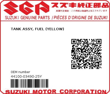 Product image: Suzuki - 44100-03490-25Y - TANK ASSY, FUEL (YELLOW)  0