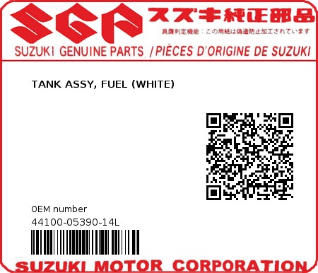 Product image: Suzuki - 44100-05390-14L - TANK ASSY, FUEL (WHITE)  0