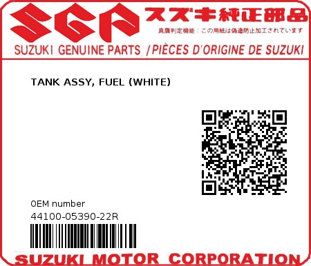 Product image: Suzuki - 44100-05390-22R - TANK ASSY, FUEL (WHITE)  0