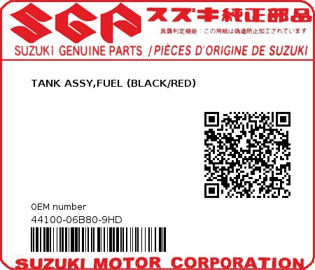 Product image: Suzuki - 44100-06B80-9HD - TANK ASSY,FUEL (BLACK/RED)  0