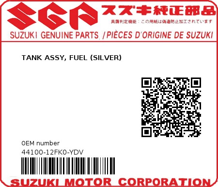 Product image: Suzuki - 44100-12FK0-YDV - TANK ASSY, FUEL (SILVER)  0