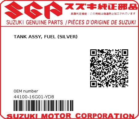 Product image: Suzuki - 44100-16G01-YD8 - TANK ASSY, FUEL (SILVER)  0