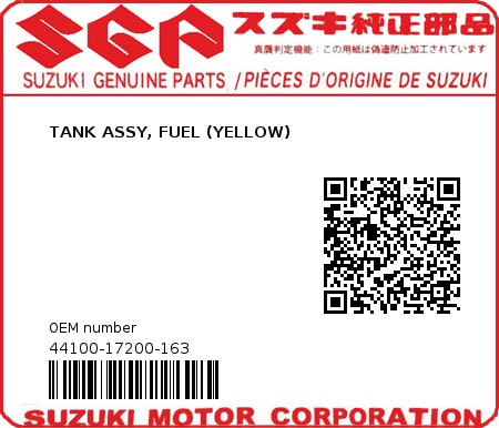 Product image: Suzuki - 44100-17200-163 - TANK ASSY, FUEL (YELLOW)  0