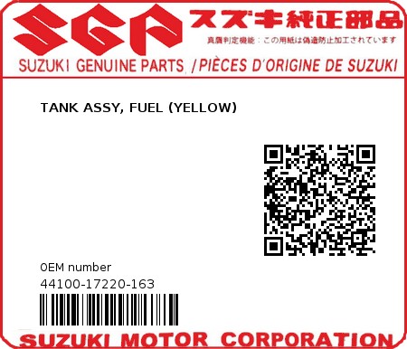 Product image: Suzuki - 44100-17220-163 - TANK ASSY, FUEL (YELLOW)  0