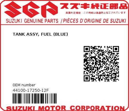 Product image: Suzuki - 44100-17250-12F - TANK ASSY, FUEL (BLUE)  0