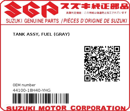 Product image: Suzuki - 44100-18H40-YHG - TANK ASSY, FUEL (GRAY)  0