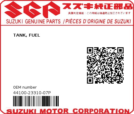 Product image: Suzuki - 44100-23310-07P - TANK, FUEL  0