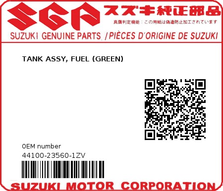 Product image: Suzuki - 44100-23560-1ZV - TANK ASSY, FUEL (GREEN)  0