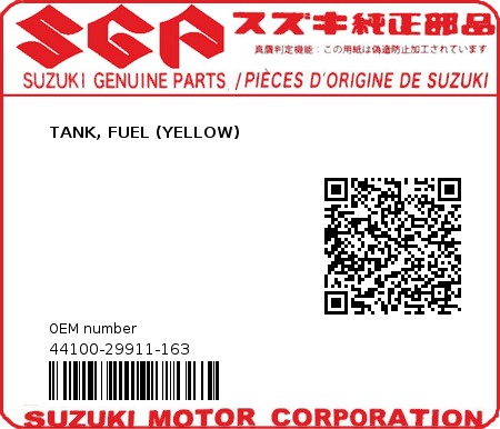 Product image: Suzuki - 44100-29911-163 - TANK, FUEL (YELLOW)  0