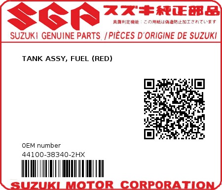 Product image: Suzuki - 44100-38340-2HX - TANK ASSY, FUEL (RED)  0