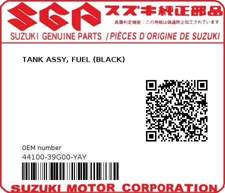 Product image: Suzuki - 44100-39G00-YAY - TANK ASSY, FUEL (BLACK)  0